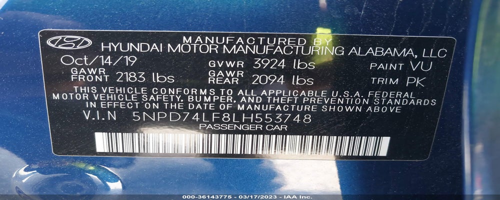 5NPD74LF8LH553748 2020 HYUNDAI ELANTRA photo no. 9