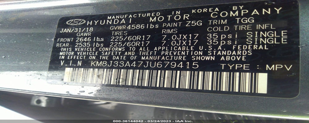 KM8J33A47JU679415 2018 HYUNDAI TUCSON photo no. 9