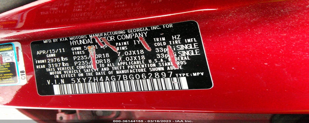 5XYZH4AG7BG062897 2011 HYUNDAI SANTA FE photo no. 9