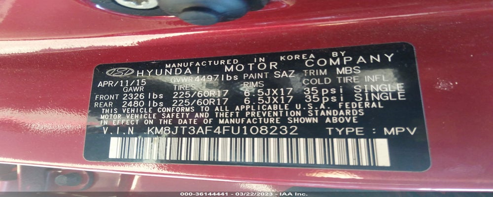 KM8JT3AF4FU108232 2015 HYUNDAI TUCSON photo no. 9