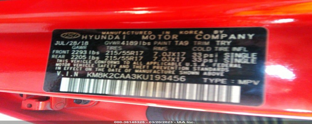 KM8K2CAA3KU193456 2019 HYUNDAI KONA photo no. 9
