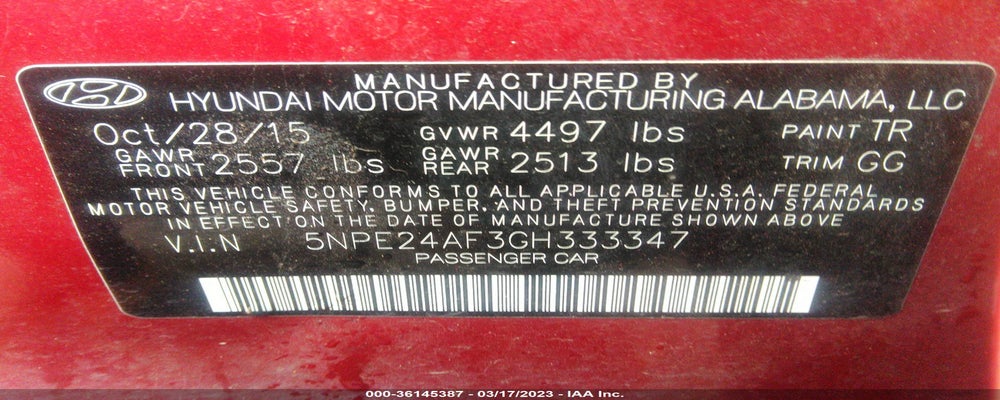 5NPE24AF3GH333347 2016 HYUNDAI SONATA photo no. 9