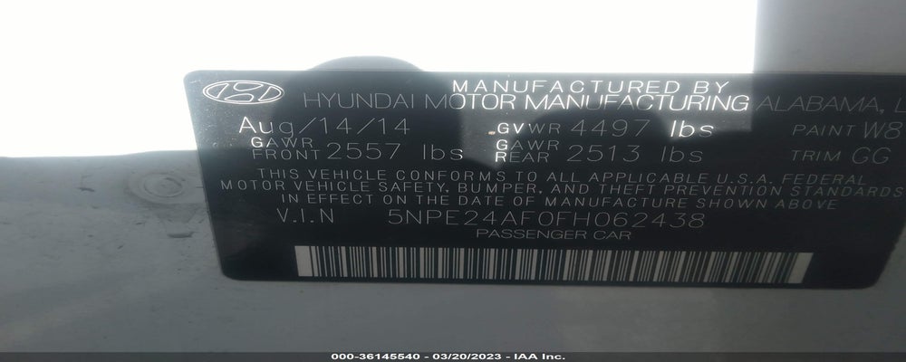5NPE24AF0FH062438 2015 HYUNDAI SONATA photo no. 9