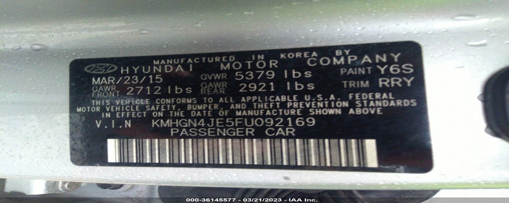 KMHGN4JE5FU092169 2015 HYUNDAI GENESIS photo no. 9
