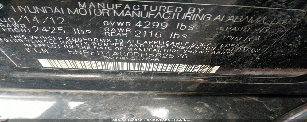 5NPEB4AC0DH582576 2013 HYUNDAI SONATA photo no. 9