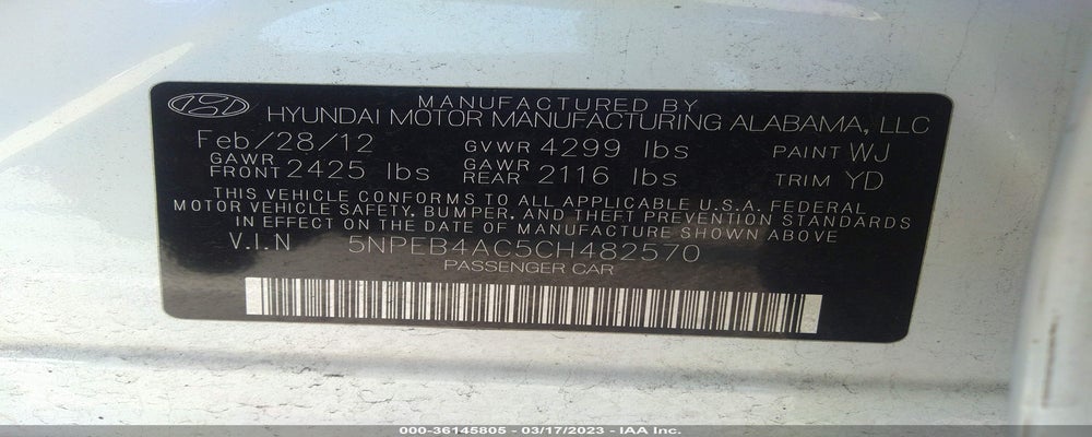 5NPEB4AC5CH482570 2012 HYUNDAI SONATA photo no. 9