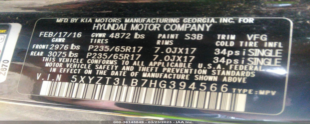 5XYZT3LB7HG394566 2017 HYUNDAI SANTA FE SPORT photo no. 9