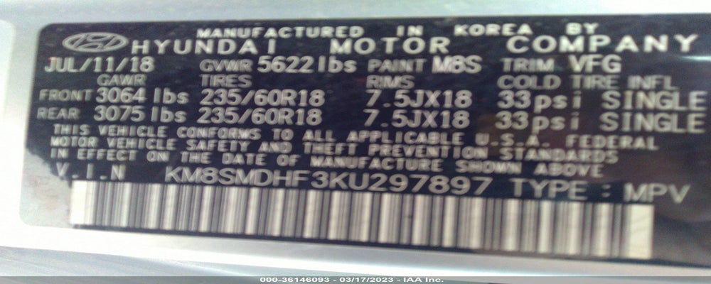 KM8SMDHF3KU297897 2019 HYUNDAI SANTA FE XL photo no. 9