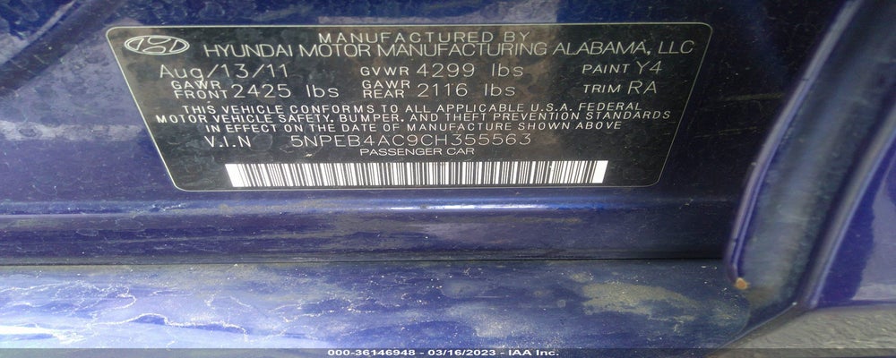 5NPEB4AC9CH355563 2012 HYUNDAI SONATA photo no. 9