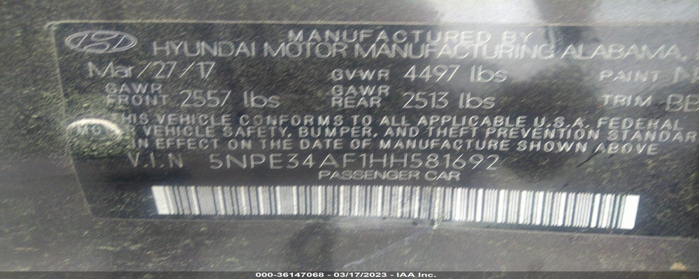 5NPE34AF1HH581692 2017 HYUNDAI SONATA photo no. 9