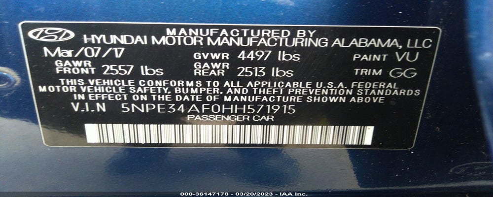 5NPE34AF0HH571915 2017 HYUNDAI SONATA photo no. 9