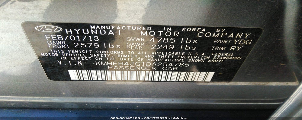 KMHFH4JG1DA254785 2013 HYUNDAI AZERA photo no. 9