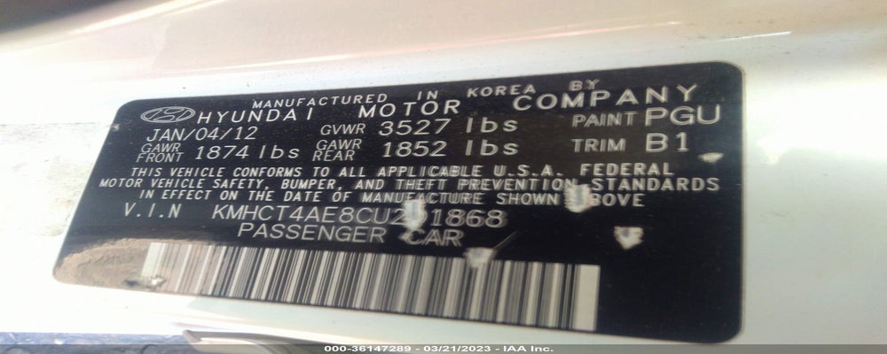 KMHCT4AE8CU201868 2012 HYUNDAI ACCENT photo no. 9
