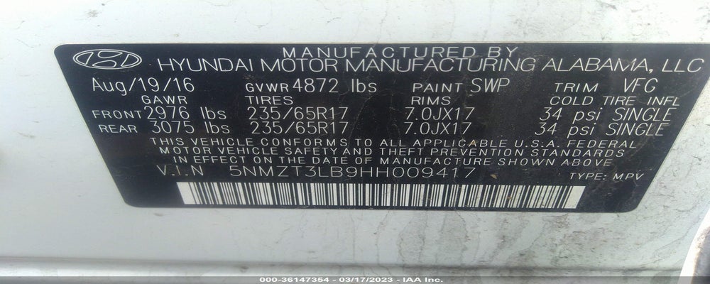 5NMZT3LB9HH009417 2017 HYUNDAI SANTA FE SPORT photo no. 9