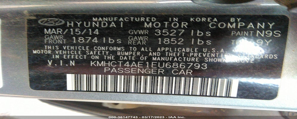 KMHCT4AE1EU686793 2014 HYUNDAI ACCENT photo no. 9