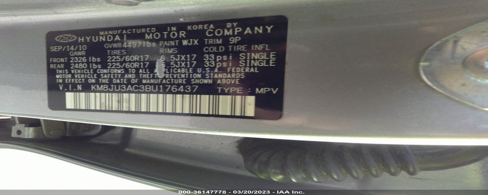 KM8JU3AC3BU176437 2011 HYUNDAI TUCSON photo no. 9