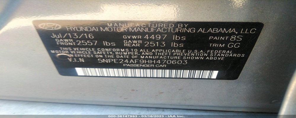 5NPE24AF9HH470603 2017 HYUNDAI SONATA photo no. 9
