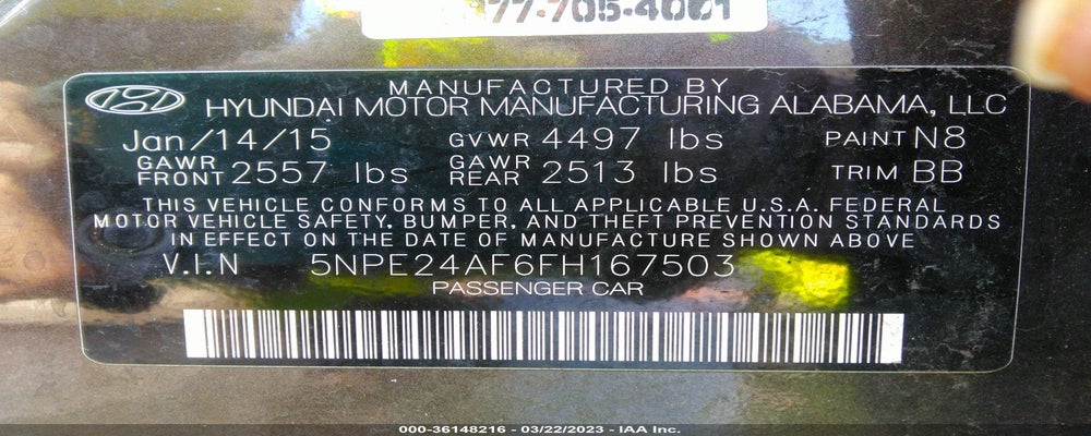 5NPE24AF6FH167503 2015 HYUNDAI SONATA photo no. 9