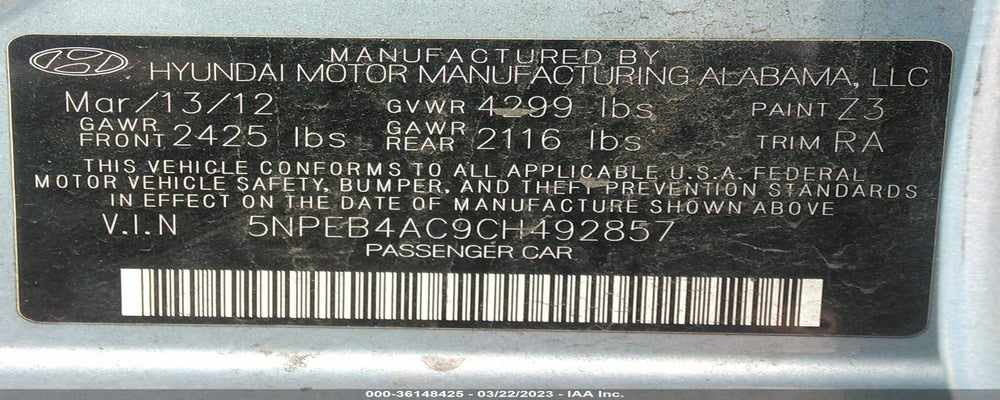 5NPEB4AC9CH492857 2012 HYUNDAI SONATA photo no. 9