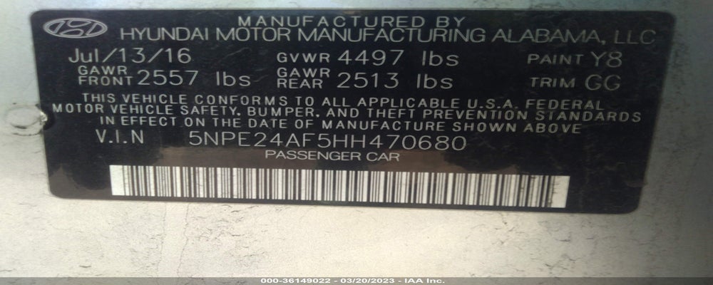 5NPE24AF5HH470680 2017 HYUNDAI SONATA photo no. 9