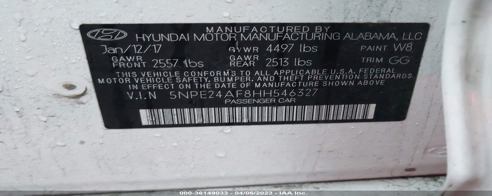 5NPE24AF8HH546327 2017 HYUNDAI SONATA photo no. 9