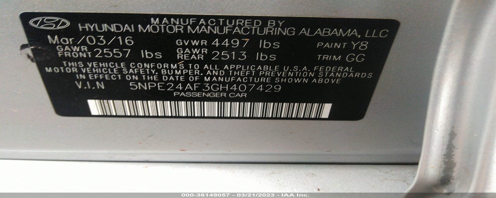 5NPE24AF3GH407429 2016 HYUNDAI SONATA photo no. 9