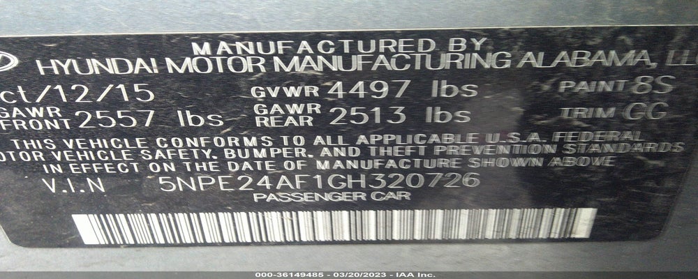 5NPE24AF1GH320726 2016 HYUNDAI SONATA photo no. 9