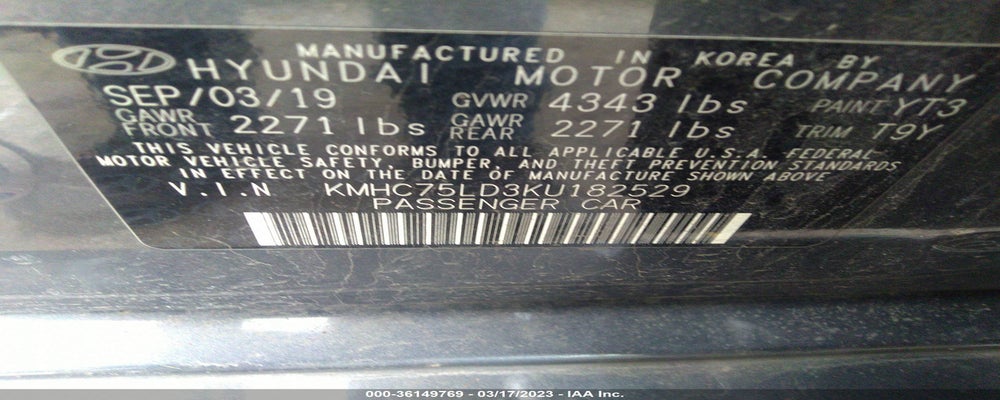 KMHC75LD3KU182529 2019 HYUNDAI IONIQ photo no. 9