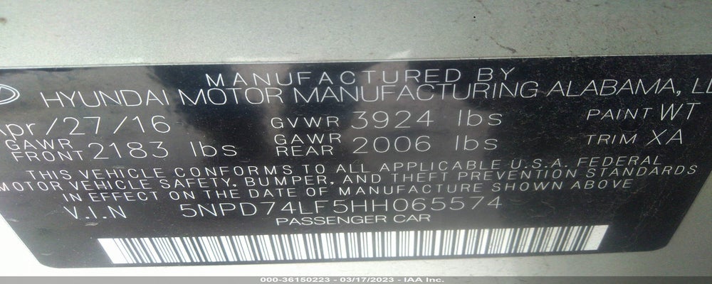 5NPD74LF5HH065574 2017 HYUNDAI ELANTRA photo no. 9