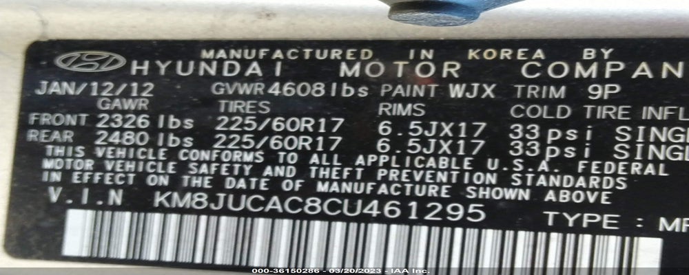 KM8JUCAC8CU461295 2012 HYUNDAI TUCSON photo no. 9