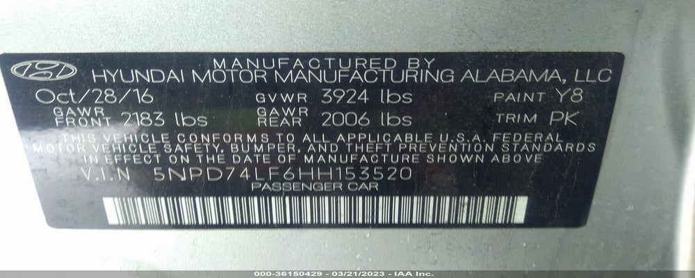 5NPD74LF6HH153520 2017 HYUNDAI ELANTRA photo no. 9