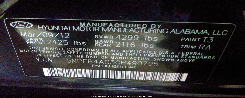 5NPEB4AC3CH490795 2012 HYUNDAI SONATA photo no. 9