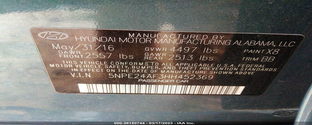 5NPE24AF3HH452369 2017 HYUNDAI SONATA photo no. 9