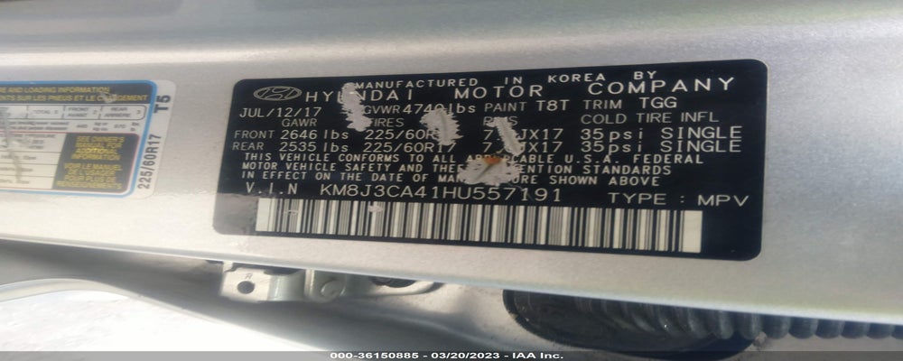 KM8J3CA41HU557191 2017 HYUNDAI TUCSON photo no. 9