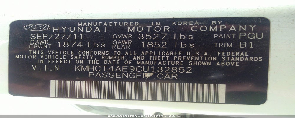 KMHCT4AE9CU132852 2012 HYUNDAI ACCENT photo no. 9