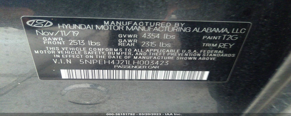 5NPEH4J21LH003423 2020 HYUNDAI SONATA photo no. 9