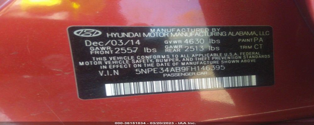 5NPE34AB9FH146395 2015 HYUNDAI SONATA photo no. 9