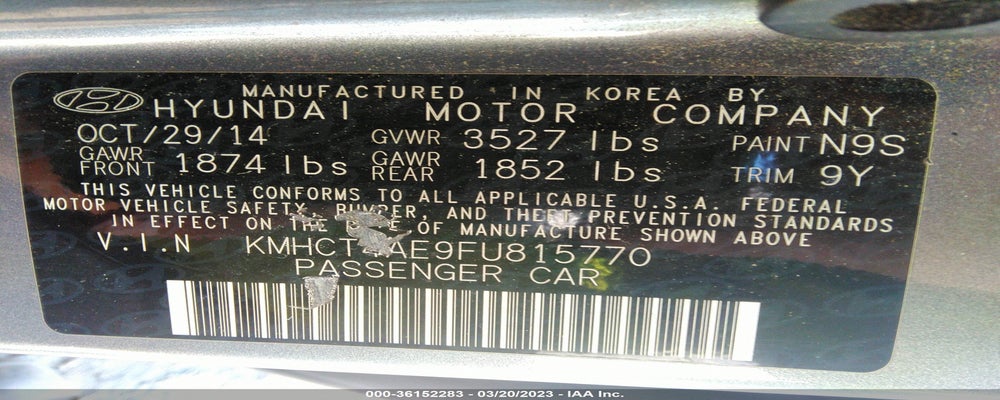 KMHCT4AE9FU815770 2015 HYUNDAI ACCENT photo no. 9
