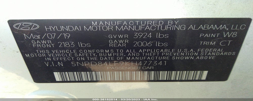 5NPD84LF9KH477341 2019 HYUNDAI ELANTRA photo no. 9