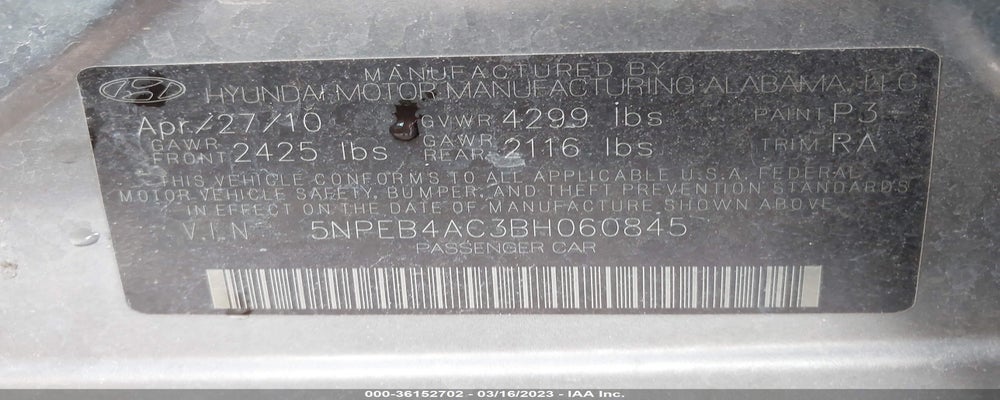 5NPEB4AC3BH060845 2011 HYUNDAI SONATA photo no. 9