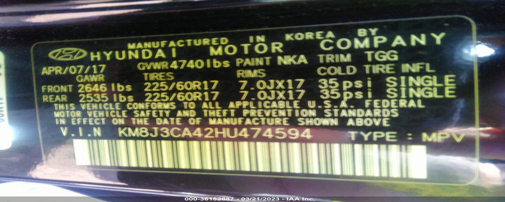 KM8J3CA42HU474594 2017 HYUNDAI TUCSON photo no. 9