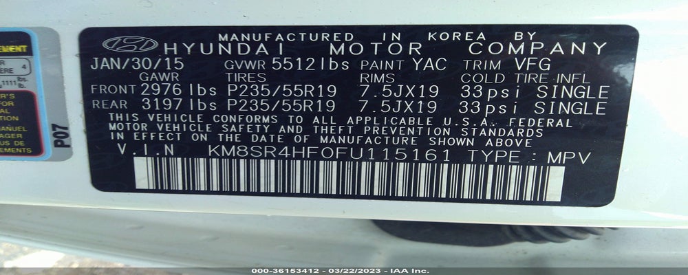 KM8SR4HF0FU115161 2015 HYUNDAI SANTA FE photo no. 9