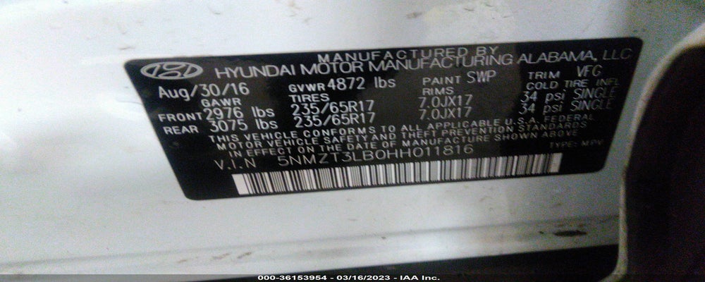 5NMZT3LB0HH011816 2017 HYUNDAI SANTA FE SPORT photo no. 9