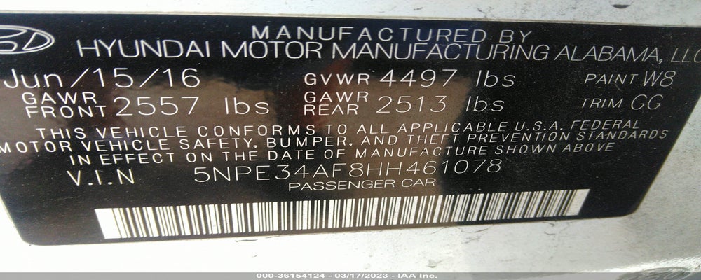 5NPE34AF8HH461078 2017 HYUNDAI SONATA photo no. 9