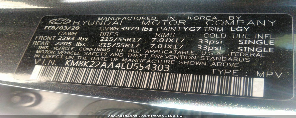 KM8K22AA4LU554303 2020 HYUNDAI KONA photo no. 9