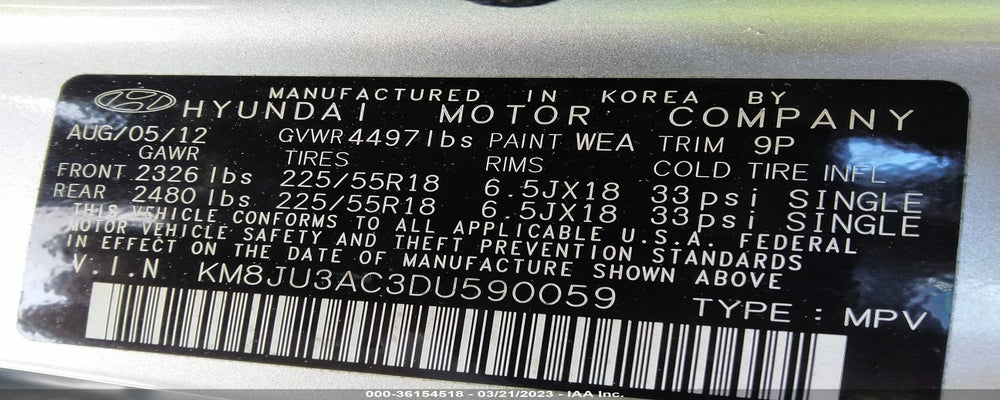 KM8JU3AC3DU590059 2013 HYUNDAI TUCSON photo no. 9