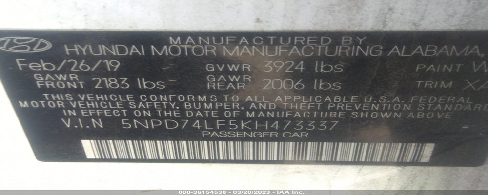 5NPD74LF5KH473337 2019 HYUNDAI ELANTRA photo no. 9