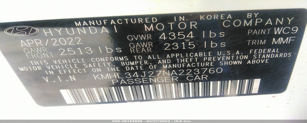 KMHL34J27NA223760 2022 HYUNDAI SONATA photo no. 9