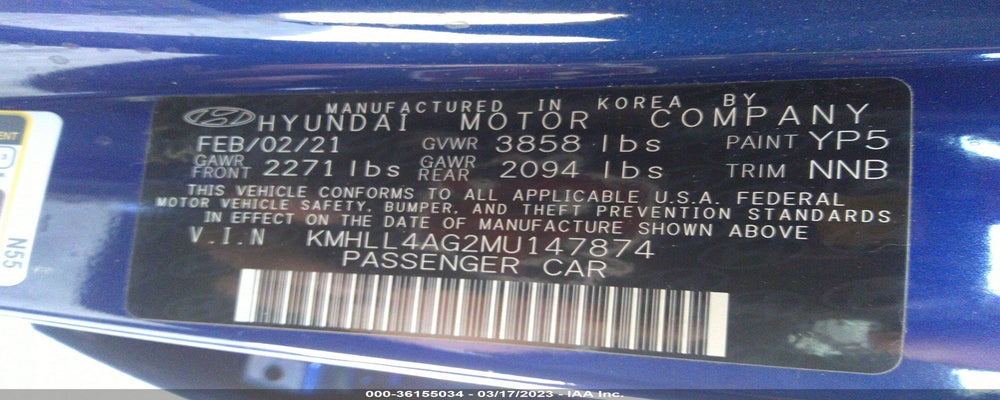KMHLL4AG2MU147874 2021 HYUNDAI ELANTRA photo no. 9