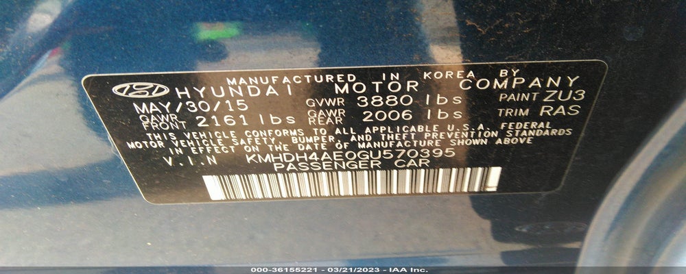 KMHDH4AE0GU570395 2016 HYUNDAI ELANTRA photo no. 9